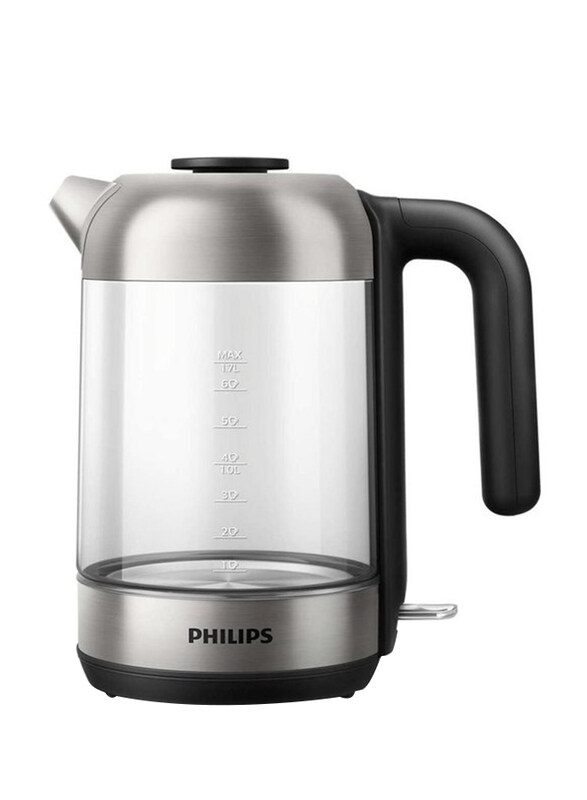 

Philips 1.7L Glass Electric Kettle, 1850-2200W, HD933981, Black/Silver