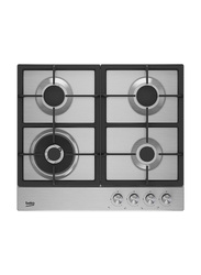 Beko 4 Gas Burner Built-in Stainless Steel Gas Hob, HIAW64225SXL, Silver/Black