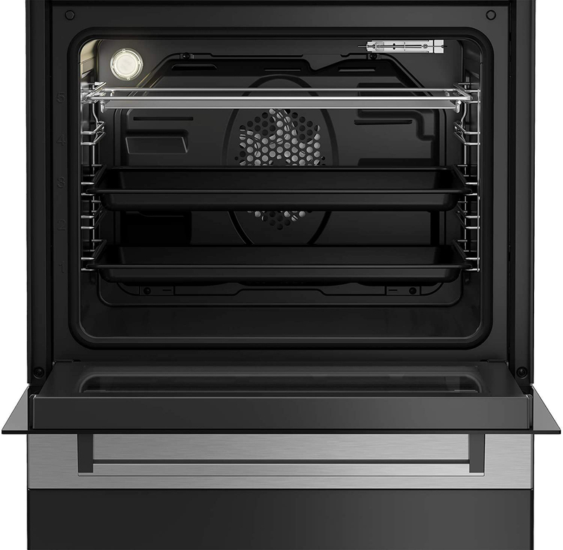 Beko Freestanding 4 Burner Ceramic Digital Timer Electric Cooker with Oven, FSM67320GXS, Stainless Steel Black