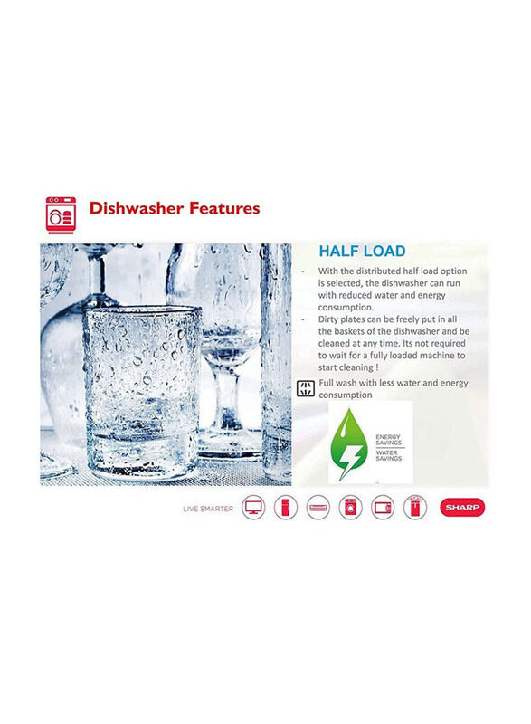 Sharp 12 Place Settings Dishwasher, QW-MB612-SS3, Silver
