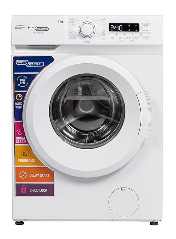 

Super General 7Kg Front Load Washing Machine, SGW7250NLED, White