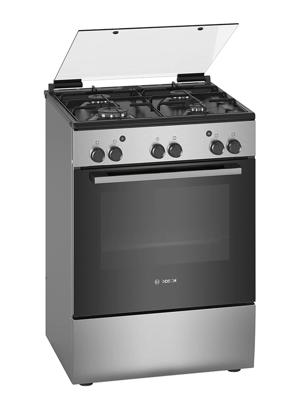 Bosch 71L 4 Gas Burner Free Standing Stainless Steel Cooker, HGA120B51M, Black/Silver