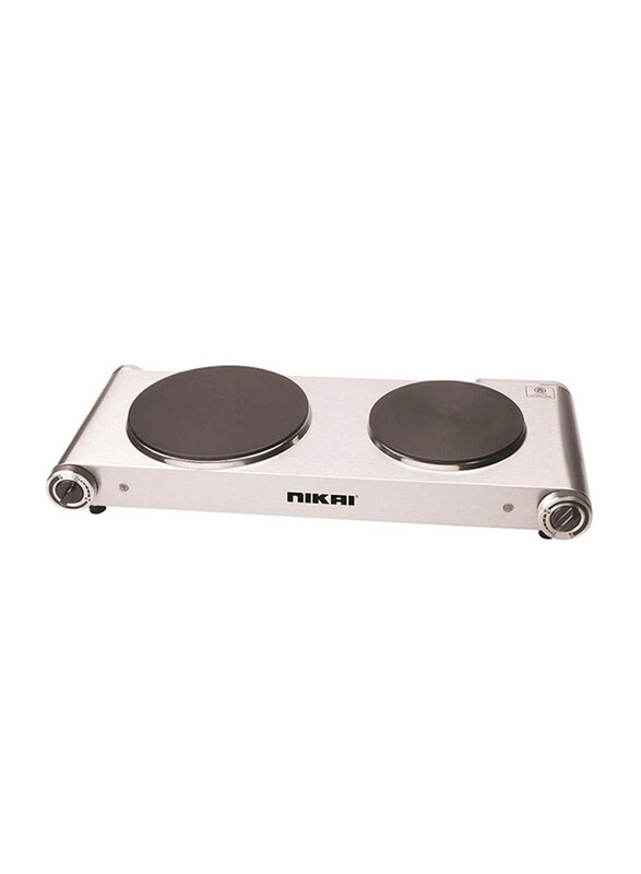 

Nikai Double Electric Hot Plate Gas Stove, 2500W, NKTOE5N2, Silver