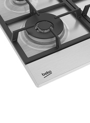 Beko 4 Gas Burner Built-in Stainless Steel Gas Hob, HIAW64225SXL, Silver/Black