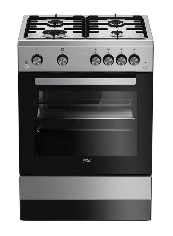 Beko Freestanding 4 Burner Cast Iron Pan Supports Gas Cooking with Oven, FSGT61121DXL, Stainless Steel Inox Grey