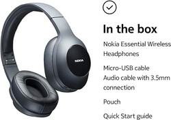 Nokia E1200 Essential Wireless Headphones On-Ear Headphones with Foldable Headband Bluetooth 5.0 Compatible 40Hrs Wireless Playtime Black