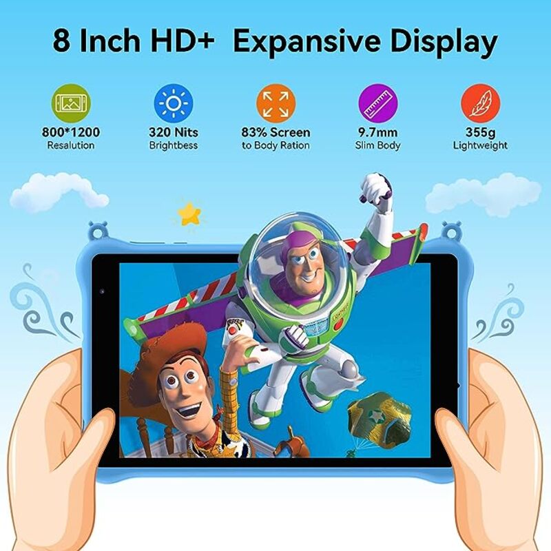 Blackview Tab 5 Kids 8" HD+ Display 3GB/64GB + 2GB Extended Memory (Total 5GB RAM), 5580mAh Battery, Android 12 - Blue