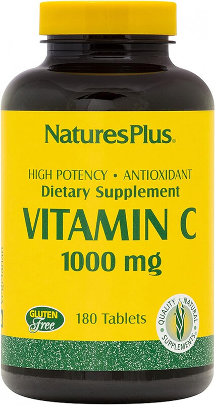 Natures Plus Vitamin C with Rose HIPS - 1000 mg Ascorbic Acid, 180 Vegetarian Tablets - Gluten-Free - 180 Servings (Super d&al)