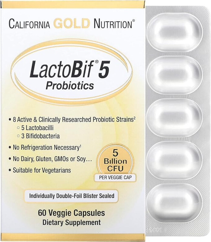 California Gold Nutrition LactoBif 5 Probiotics, 5 Billion CFU, 60 Veggie Capsules