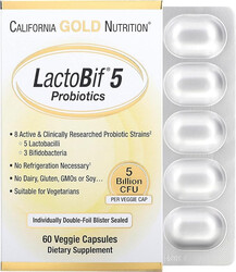 California Gold Nutrition LactoBif 5 Probiotics, 5 Billion CFU, 60 Veggie Capsules