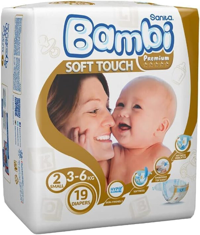 Sanita Bambi Baby Diapers Regular Pack Size 2, Small, 3-6 Kg, 19 Count