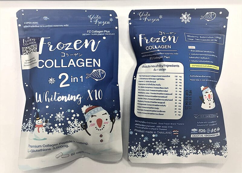 Frozen Collagen 2-in-1 Whitening X10 Glutathione, 60 Capsules