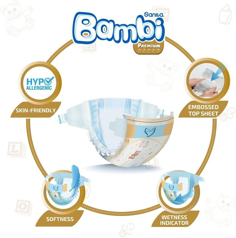 Sanita Bambi Baby Diapers Regular Pack Size 2, Small, 3-6 Kg, 19 Count