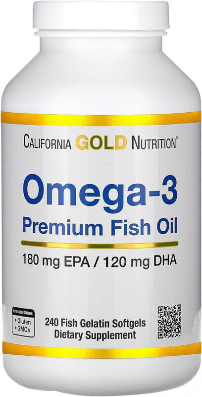 

California Gold Nutrition, Omega-3, Premium Fish Oil, 240 Fish Gelatin Softgels