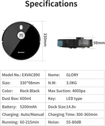 Mamibot EXVAC890 Glory 4th Generation LDS Slam Robot Vacuum Cleaner with Self emptying Dust Box and Dust Collector