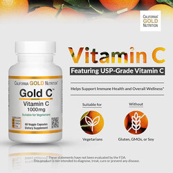 California Gold Nutrition Gold C, USP Grade Vitamin C, 1,000 mg, 60 Veggie Capsules