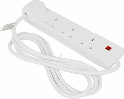 Pifco 4 Way 3Pin Plug 13A 250V Extension Lead with 1 Metre Cable, White