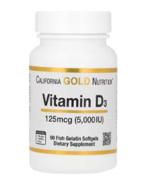 

California Gold Nutrition, Vitamin D3, 125 mcg (5,000 IU), 90 Fish Gelatin Softgels