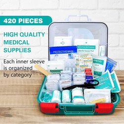 General Medi 420 Pieces Professional First Aid Kit - HardCase First Aid Box - Contains Premium Medical Supplies for Travel, Home, Office, Vehicle, Camping, Workplace & Outdoor