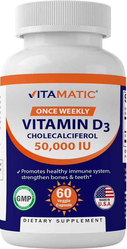 Vitamatic Vitamin D3 50,000 IU (as Cholecalciferol), Once Weekly Dose, 1250 mcg, 60 Veggie Capsules