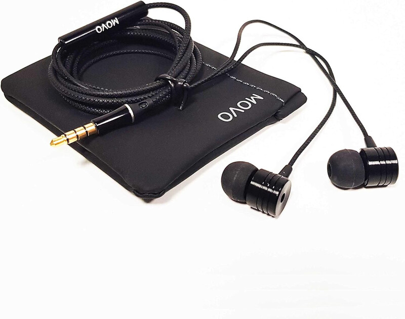 MOVO MV2 Earbuds, Tangle-Free, In-line Control Earphones with Microphone and storage pouch included