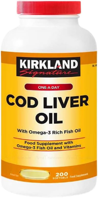 Kirkland Signature - Cod Liver Oil with Omega-3 1150mg Rich Fish Oil - 200 Softgels