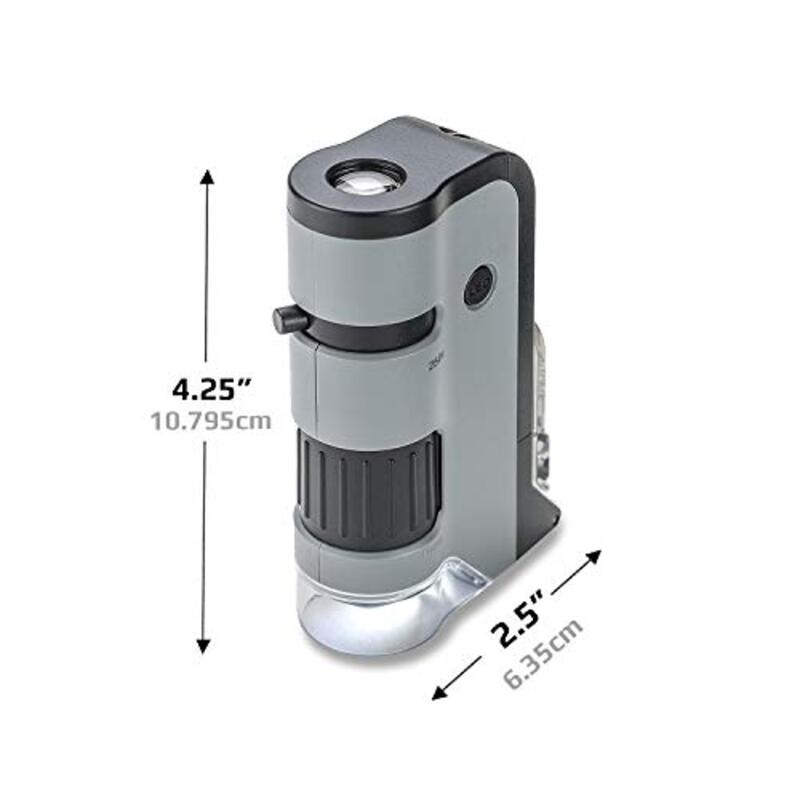 Carson MP-250 MicroFlip 100x-250x LED and UV Lighted Pocket Microscope with Flip Down Slide Base and Smartphone Digiscoping Clip for All Ages