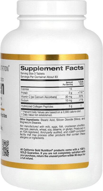 California Gold Nutrition Hydrolyzed Collagen Peptides,Vitamin C by California Gold Nutrition -Hair, Skin & Bones - Featuring Type I & III Collagen Peptides - Gluten Free, Non-GMO - 250 Tablets
