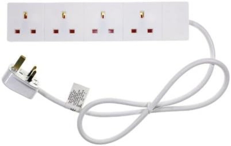 Pifco 4 Way 3Pin Plug 13A 250V Extension Lead with 1 Metre Cable, White