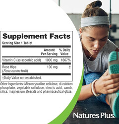 Natures Plus Vitamin C with Rose HIPS - 1000 mg Ascorbic Acid, 180 Vegetarian Tablets - Gluten-Free - 180 Servings (Super d&al)