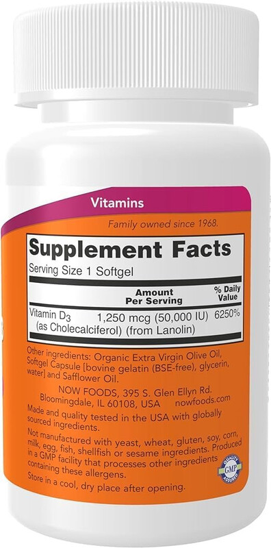 NOW Supplements, Vitamin D-3 50,000 IU Softgels, 50 softgels