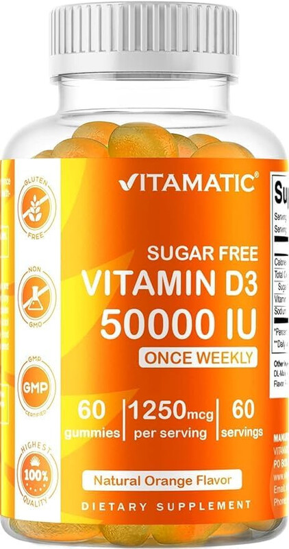 Vitamatic Sugar Free Vitamin D3 50,000 IU Weekly Supplement - 60 Pectin Based Gummies - Vitamin D Capsules for Bones, Teeth, and Immune Support