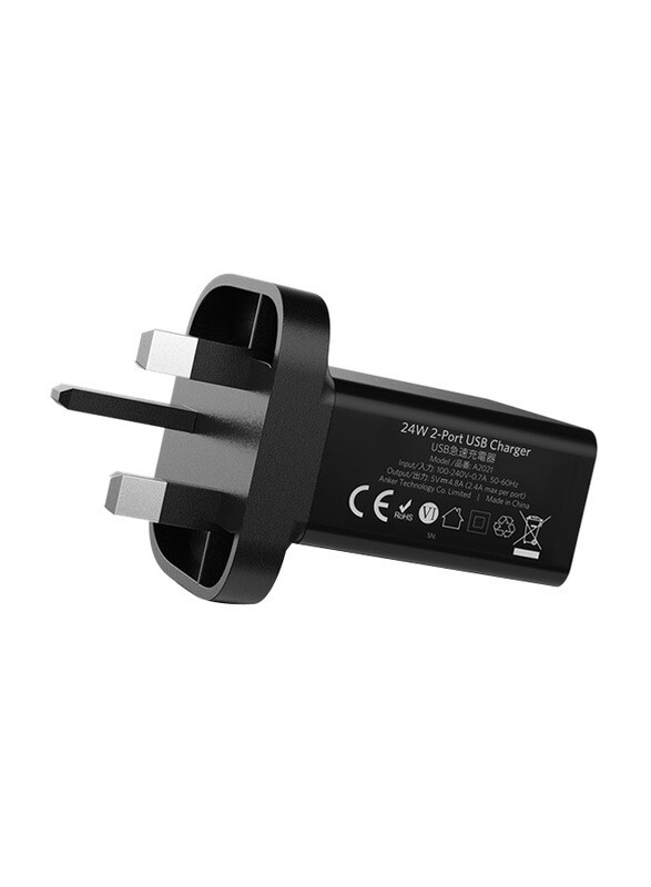 Anker 24W 2-Port USB Wall Charger Adapter Black