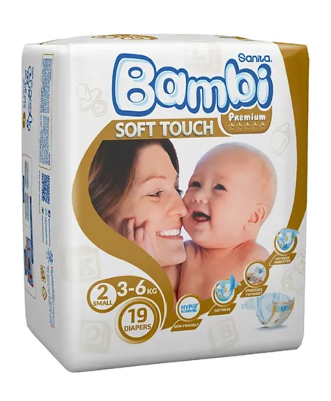 Sanita Bambi Baby Diapers Regular Pack Size 2 Small - 19 Pieces