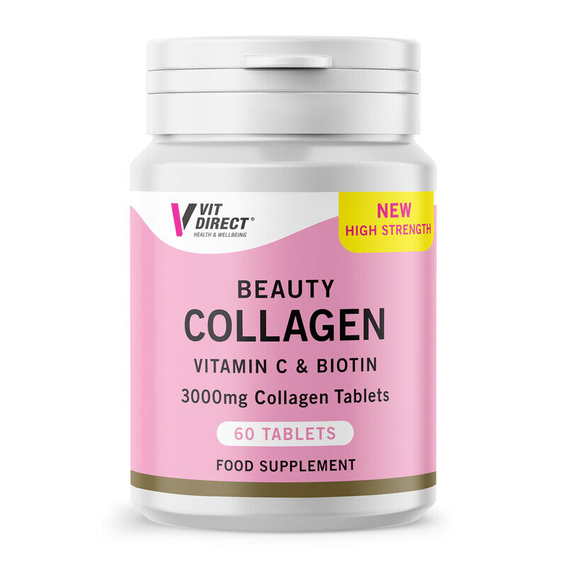 

Vit Direct Beauty Collagen Tablets Plus Biotin 60 Tablets Two Month Supply Daily Supplement for Healthy Hair Skin & Nails High Strength Collagen Suppl