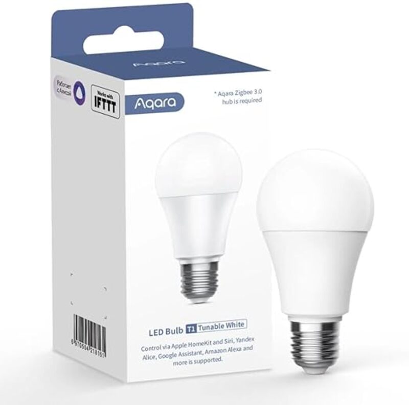 Aqara LED Bulb T1 Zigbee 30 Power Off Memory HomeKit Adaptive Lighting,Bright 806 lm Light Output at 9 Watts LEDLBT1L01