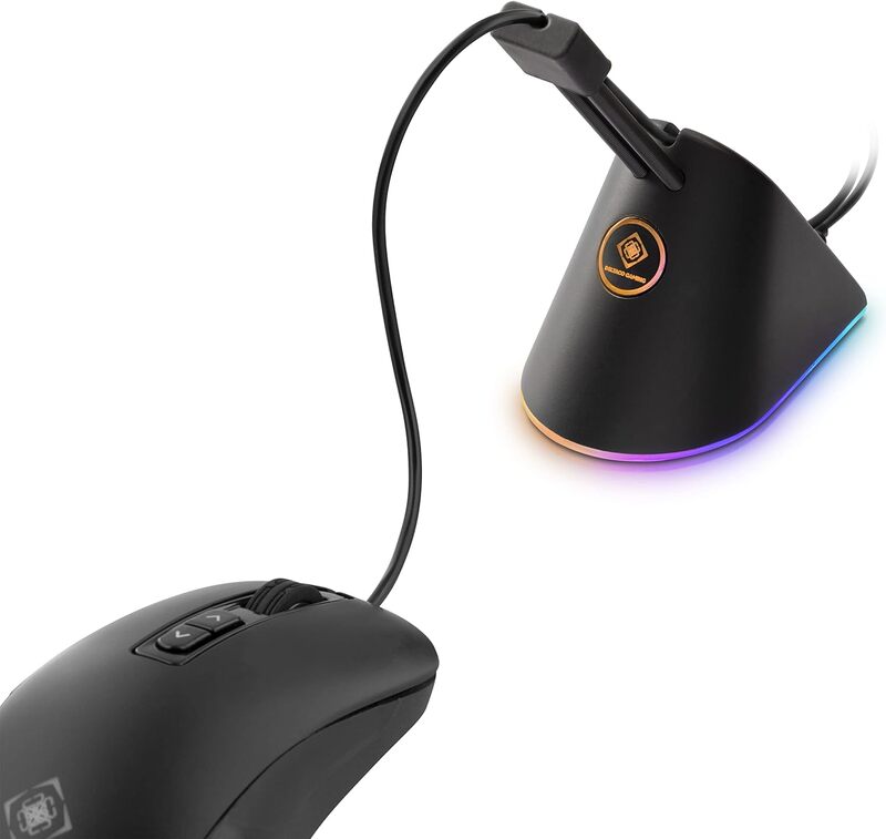 ذراع DELTACO Gaming RGB Mouse Bungee القابل للتمديد لإدارة كابلات الماوس بدقة معززة وتصميم أنيق باللون الأسود