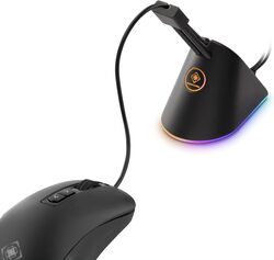 ذراع DELTACO Gaming RGB Mouse Bungee القابل للتمديد لإدارة كابلات الماوس بدقة معززة وتصميم أنيق باللون الأسود