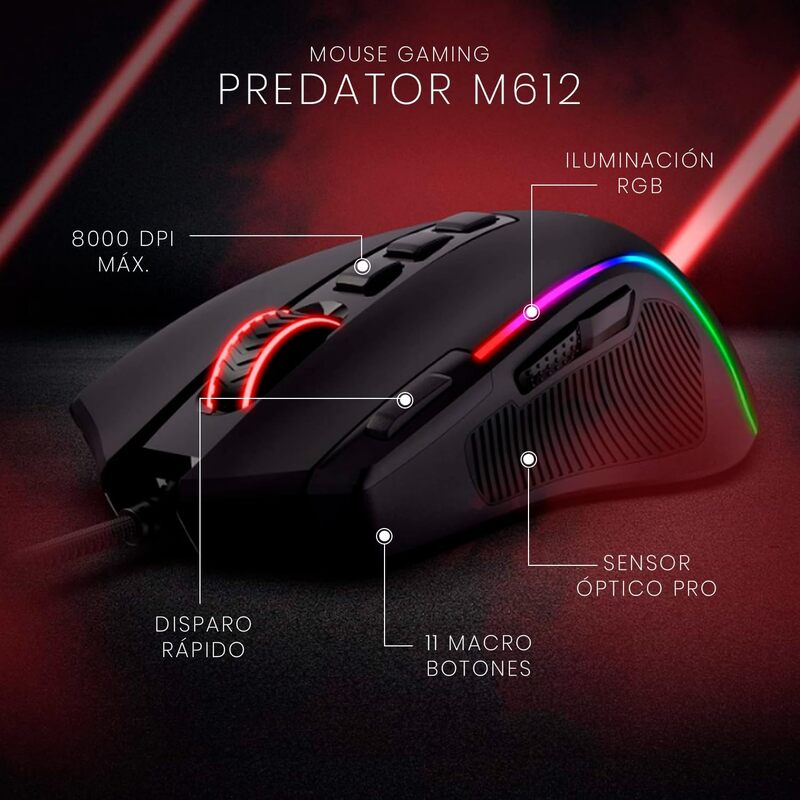 Redragon M612 Predator RGB Gaming Mouse, 8000 DPI Wired Optical Gamer Mouse