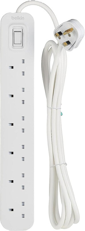 

Belkin 6 Way/6 Plug Power Extension Strip with On/Off Switch and 3 Meters Cable, White