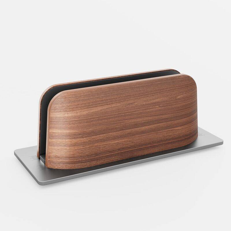 

QinCoon Vertical Laptop Stand for Desk Black Walnut Wood and Aluminium Laptop Holder for All MacBook Surface Samsung HP Dell Chrome Book