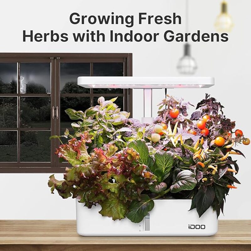 DOO 12 Pods Hydroponics Growing System Indoor Herb Garden with 23W LED Grow LightAutomatic TimerGermination Kit with Fan