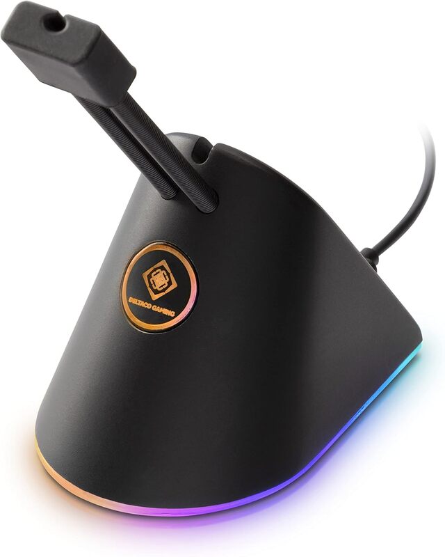 ذراع DELTACO Gaming RGB Mouse Bungee القابل للتمديد لإدارة كابلات الماوس بدقة معززة وتصميم أنيق باللون الأسود