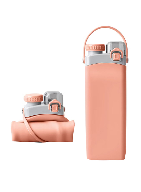 Outdoor Sports Silicone Collapsible Drink Water Bottle With Straw, 600ml, Pink