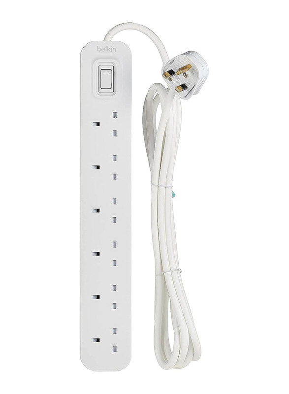 

Belkin 6 Way/6 Plug Power Extension Strip with On/Off Switch and 3 Meters Cable, White