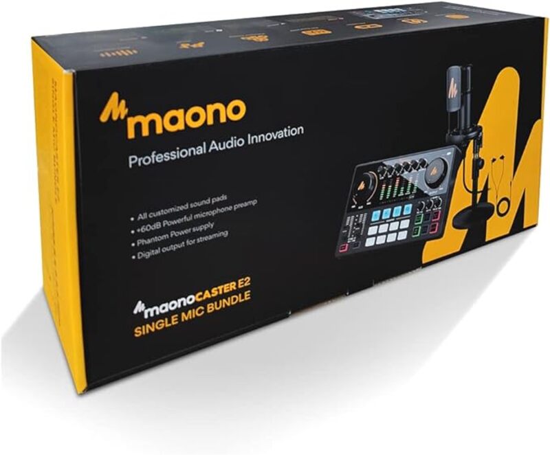 Maonocaster AME2A حزمة واجهة الصوت لمعدات البودكاست الكل في واحد مع ميكروفون مكثف XLR لتسجيل بث الصوت عبر جيتار Youtube PC - أسود