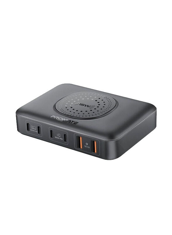 

N/a Promate 7-In-1 GaNFast 100W Laptop with 4 Power Delivery USB-C Ports for Apple MacBook M2, Black