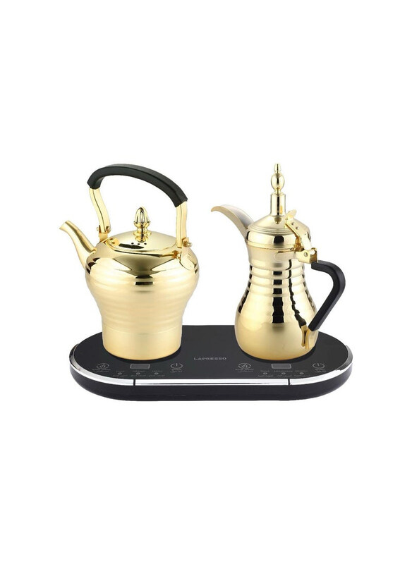 

LePresso 2-Piece Arabic Coffee & Tea Dallah Kettle Set, Gold/Black