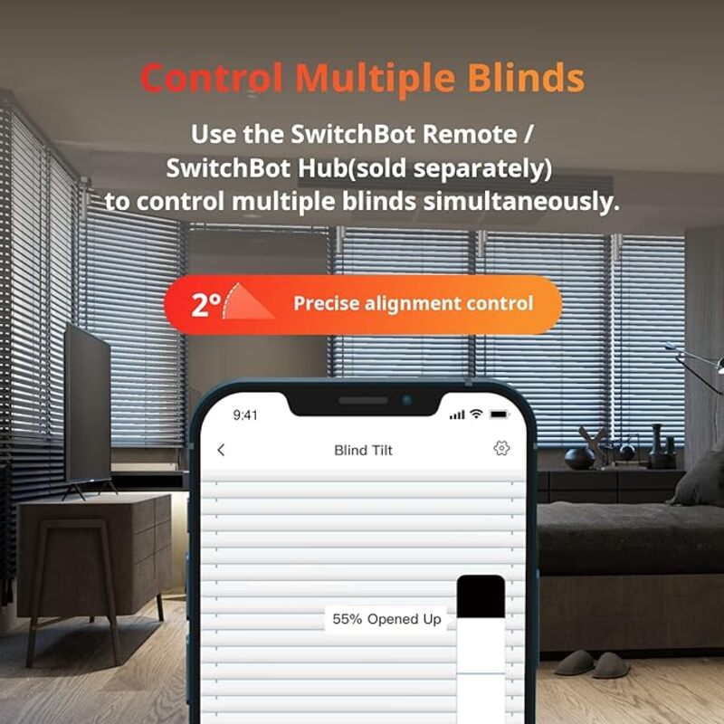 SwitchBot Blind Tilt Motorized Blinds Smart Electric Blinds with Bluetooth Remote ControlSolar Powered Light Sensing Control Add Hub Mini to Make it Compatible with Alexa Google Home