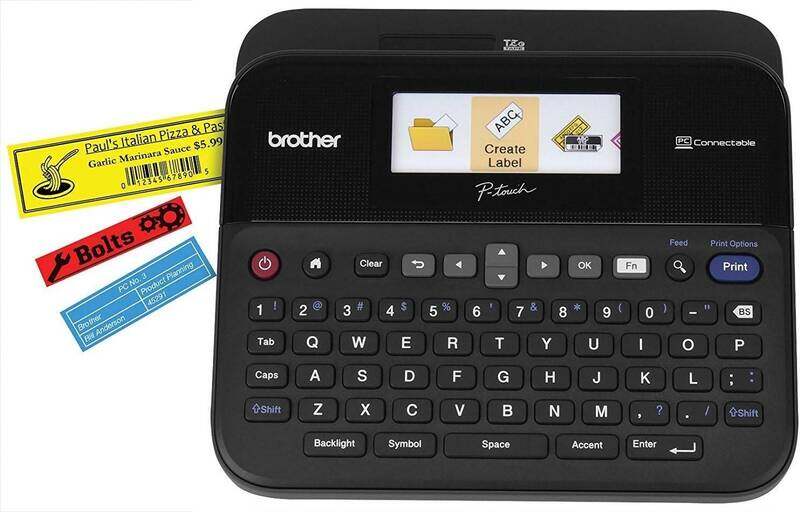 

Brother PT-D600VP Label Maker, USB 2.0, P-Touch Label Printer, Desktop, QWERTY Keyboard, Colour Screen, Up to 24mm Labels, Includes Carry Case/AC Adap